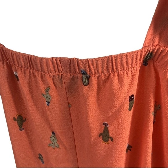 Torrid Popover Top Women 1 Orange with Green Cacti Graphics  Ruffle on Straps - Picture 6 of 9